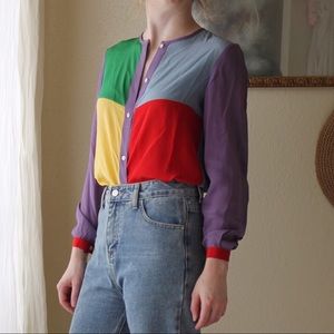 Silk Colorblock Blouse